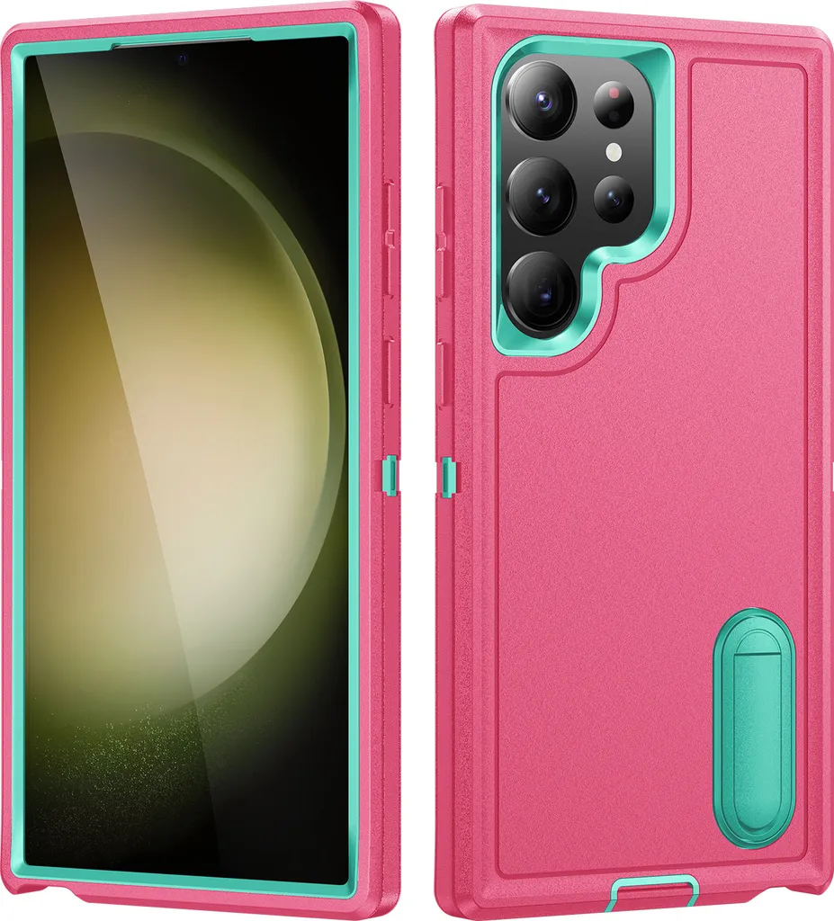 Cover Robusta Samsung S23 Ultra Rosa: Antiurto 3 Strati con Cavalletto