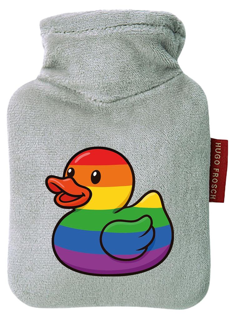 Huuraa Mini-Wärmflasche Quietscheente LGBTQ Pride Comic Gummiente 0,2 Liter Grey Mini Veloursbezug Taschenwärmer Geschenkidee