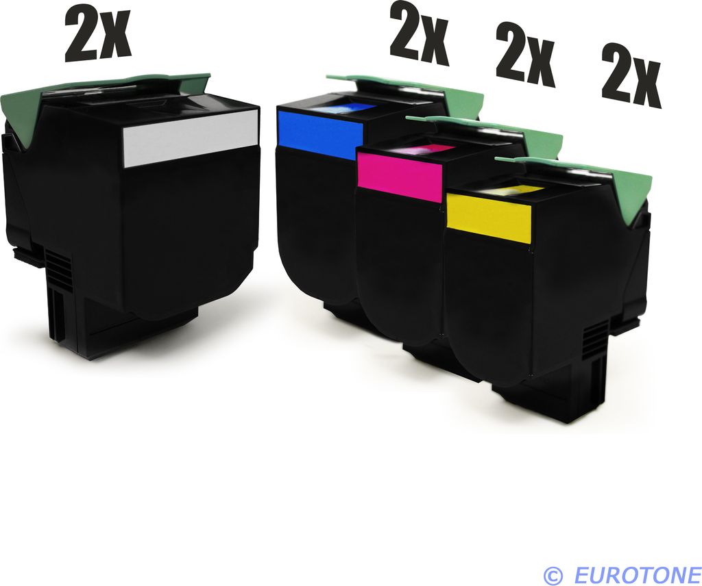 8x XXL Eurotone Toner Alternative für Lexmark 80C2SK0 802S Black Schwarz / 80C2SC0 Blau Cyan / 80C2SM0 Rot Magenta / 80C2SY0 Gelb Yellow