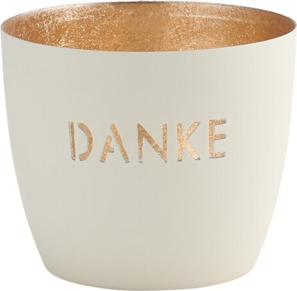 Gift Company Windlicht Madras Danke M, Teelichthalter, Kerzenhalter, Eisen, Weiß, Gold, 8.5 cm, 1091504001
