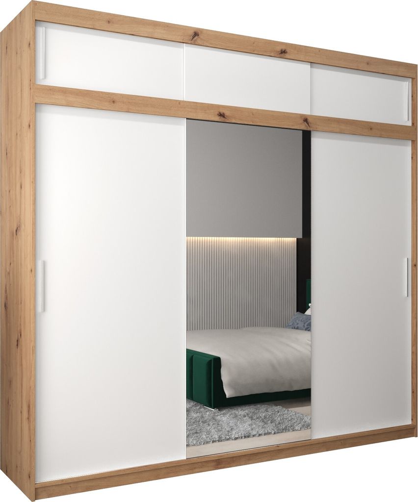 Kleiderschrank, Schiebetürenschrank Schlafzimmer, Schrank mit Spiegel TOKYO 1 250 mit Aufsatz, Höhe 240 cm