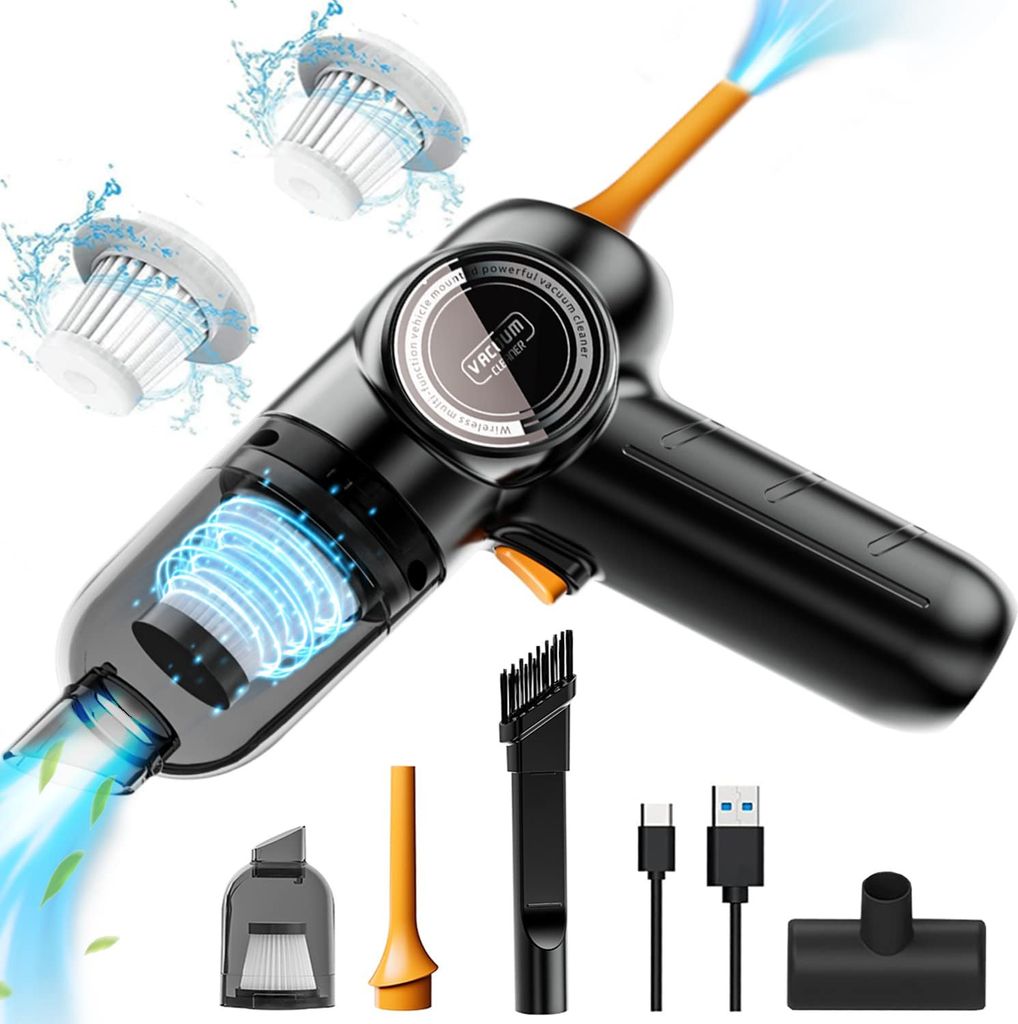 AIORBER Autostaubsauger, kabellos und tragbar, 120 Watt Saugleistung für einfache Reinigung, für Tierhaare, Auto, Haus, Schwarz