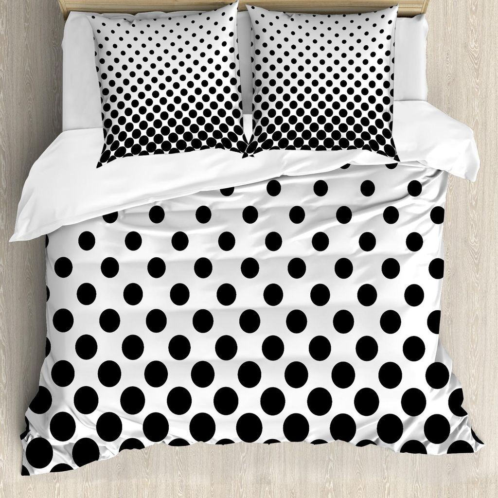 ABAKUHAUS Abstrakt Bettbezug Set, Minimalistische Monochrom Punkte Tupfen Halbton Pop Art Inspiration, 200 x 200 cm + 80 x 80 cm, Weiß