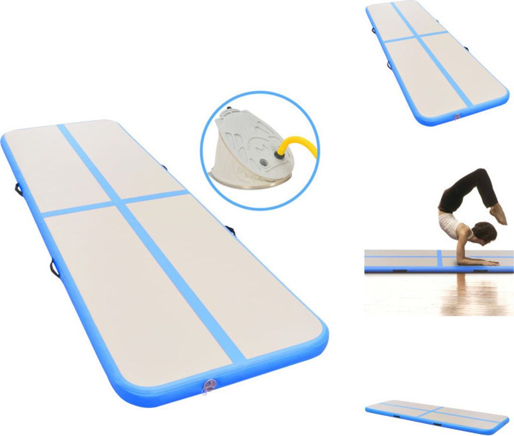 vidaXL Aufblasbare Gymnastikmatte mit Pumpe 600x100x10 cm PVC Blau - Yoga- & Pilatesmatten
