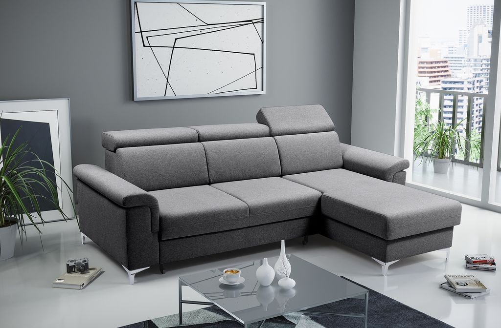 Ecksofa MARTIN - Couch L-form mit Schlaffunktion (Dunkelgrau)