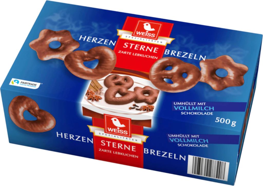 Bílé srdíčka hvězdičky preclíky perníkové s mléčnou Obrázek produktu