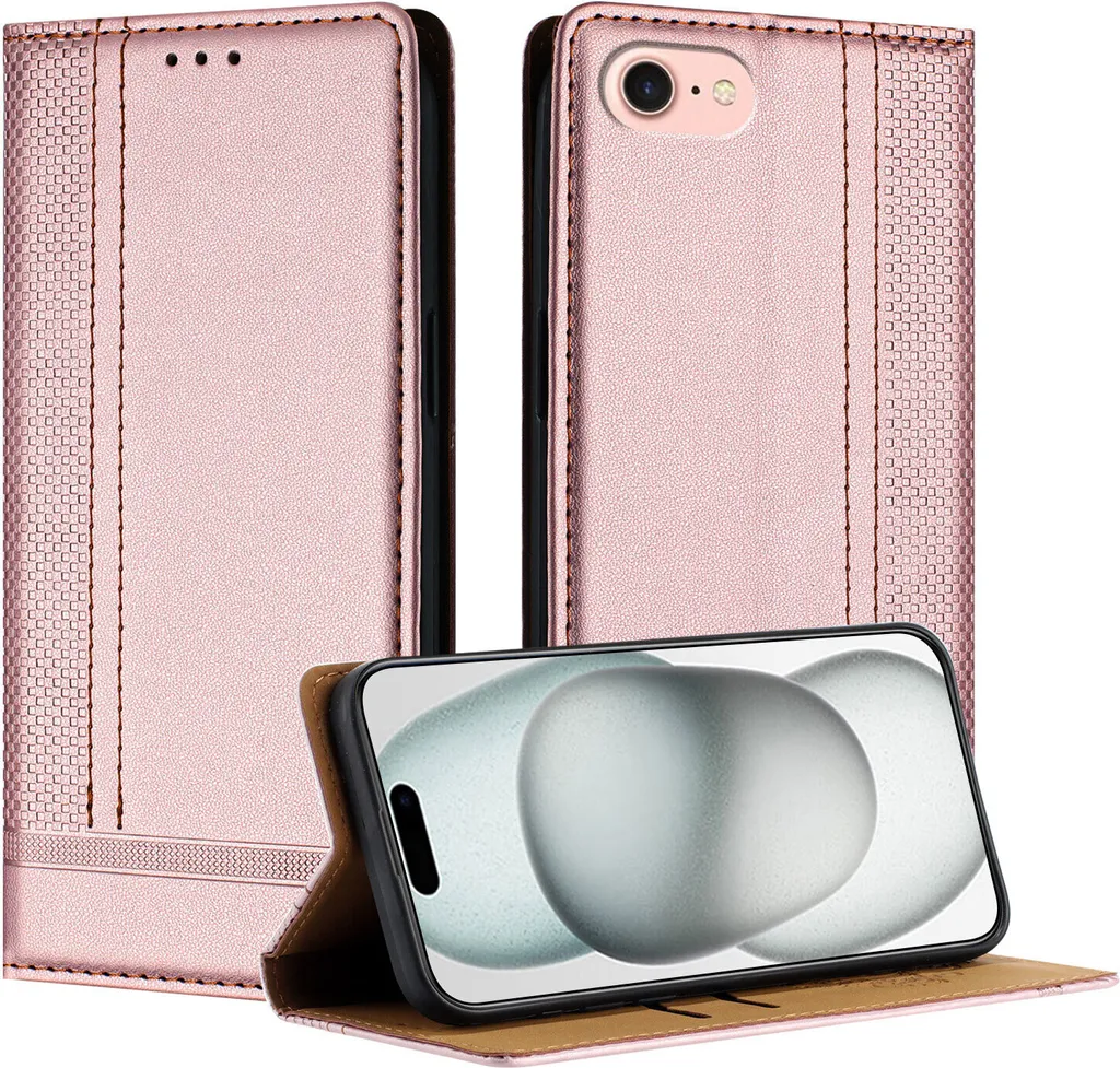 Cover iPhone SE 4 Rosa in Pelle con Stand - Look Glamour & Tech