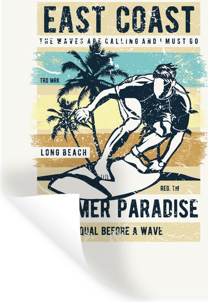 MuchoWow Wandtattoo Wandsticker Wandaufkleber Surfbrett - Meer - Strand - Vintage 80x120 cm Selbstklebend und Repositionierbar - Repositionierbar...