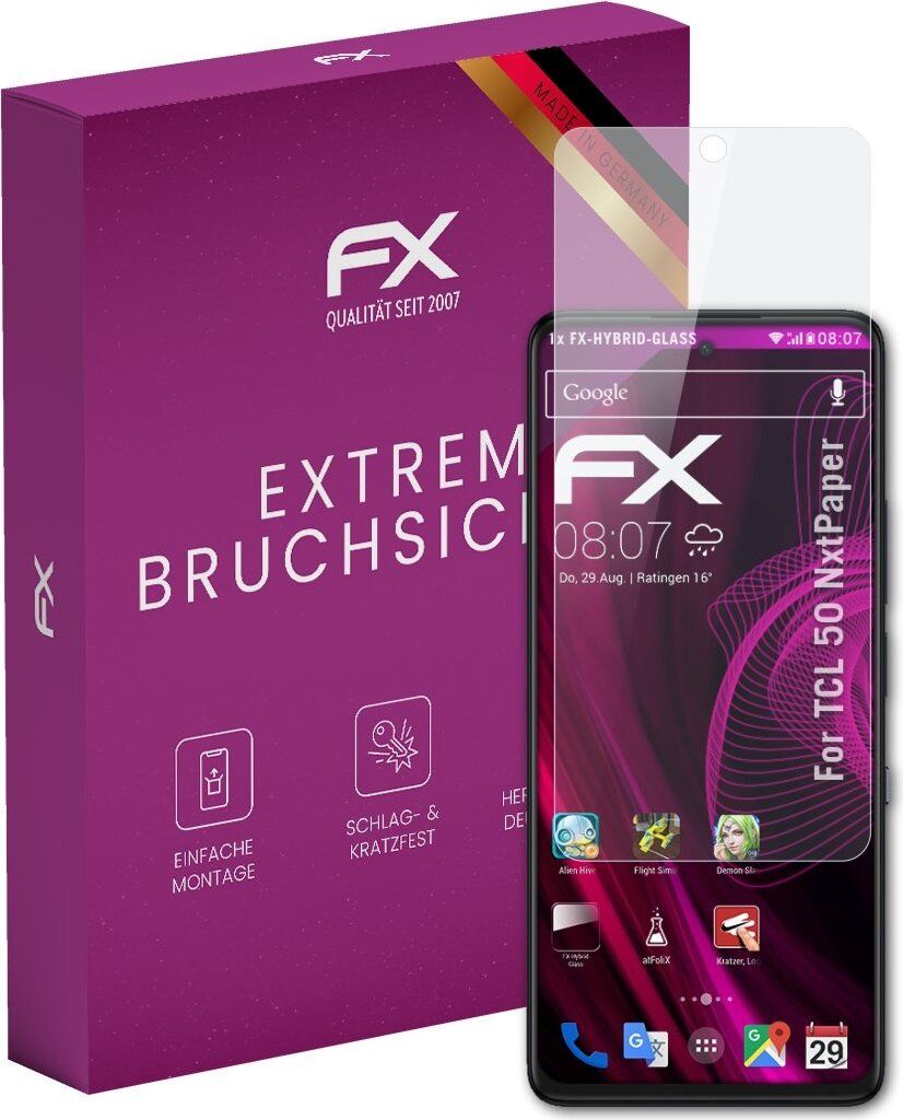atFoliX FX-Hybrid-Glass Displayfolie kompatibel mit TCL 50 NxtPaper Glasfolie