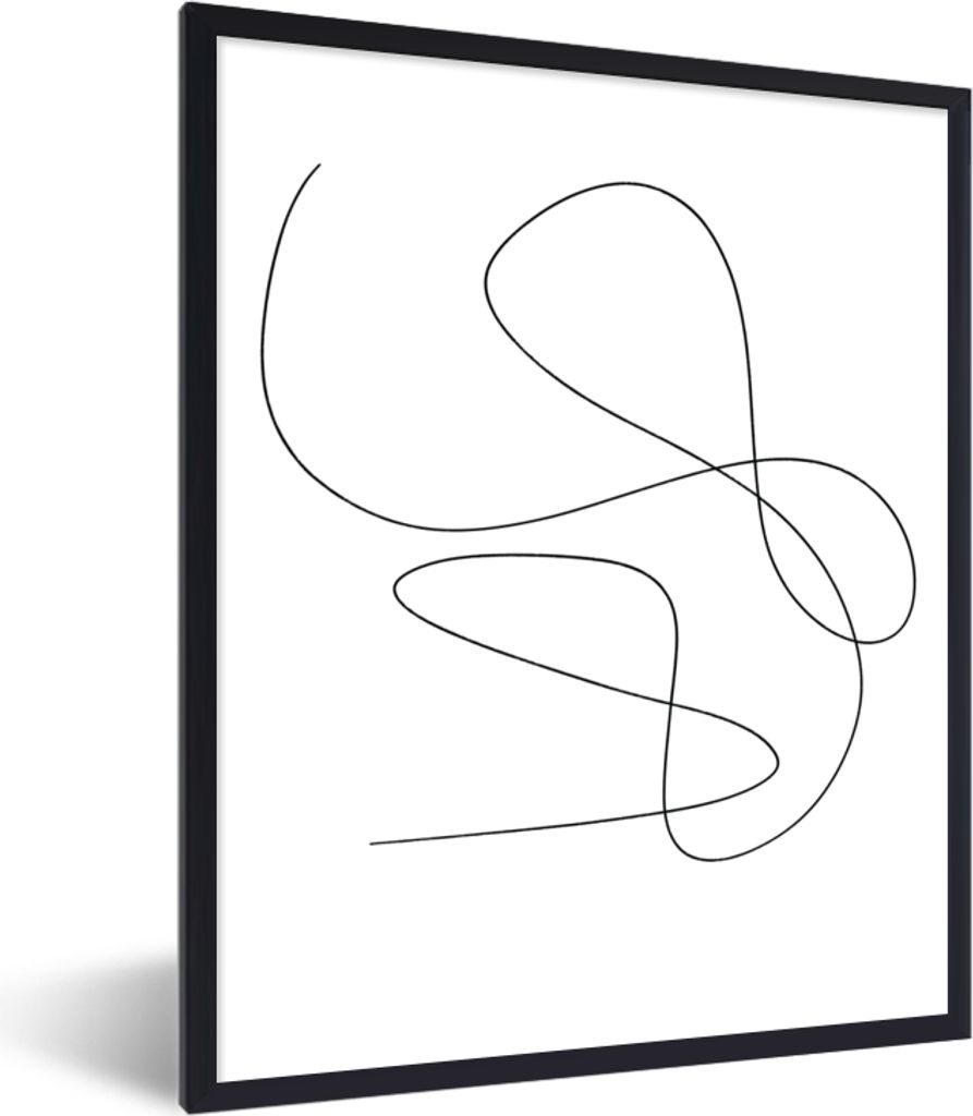 MuchoWow Gerahmtes Poster Linienkunst - Minimalismus - Abstrakt 60x80 cm - Poster mit Schwarzem Bilderrahmen Wandposter Rahmen Foto Bilder - Prem...