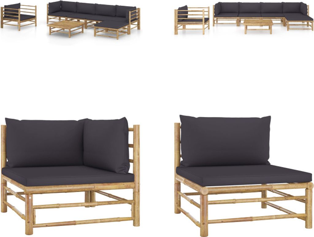 vidaXL 7 tlg. Garten Lounge Set mit Dunkelgrauen Kissen Bambus - Garten-Lounge-Set - Garten-Lounge-Sets - Gartenmöbel - Gartenmöbel-Set