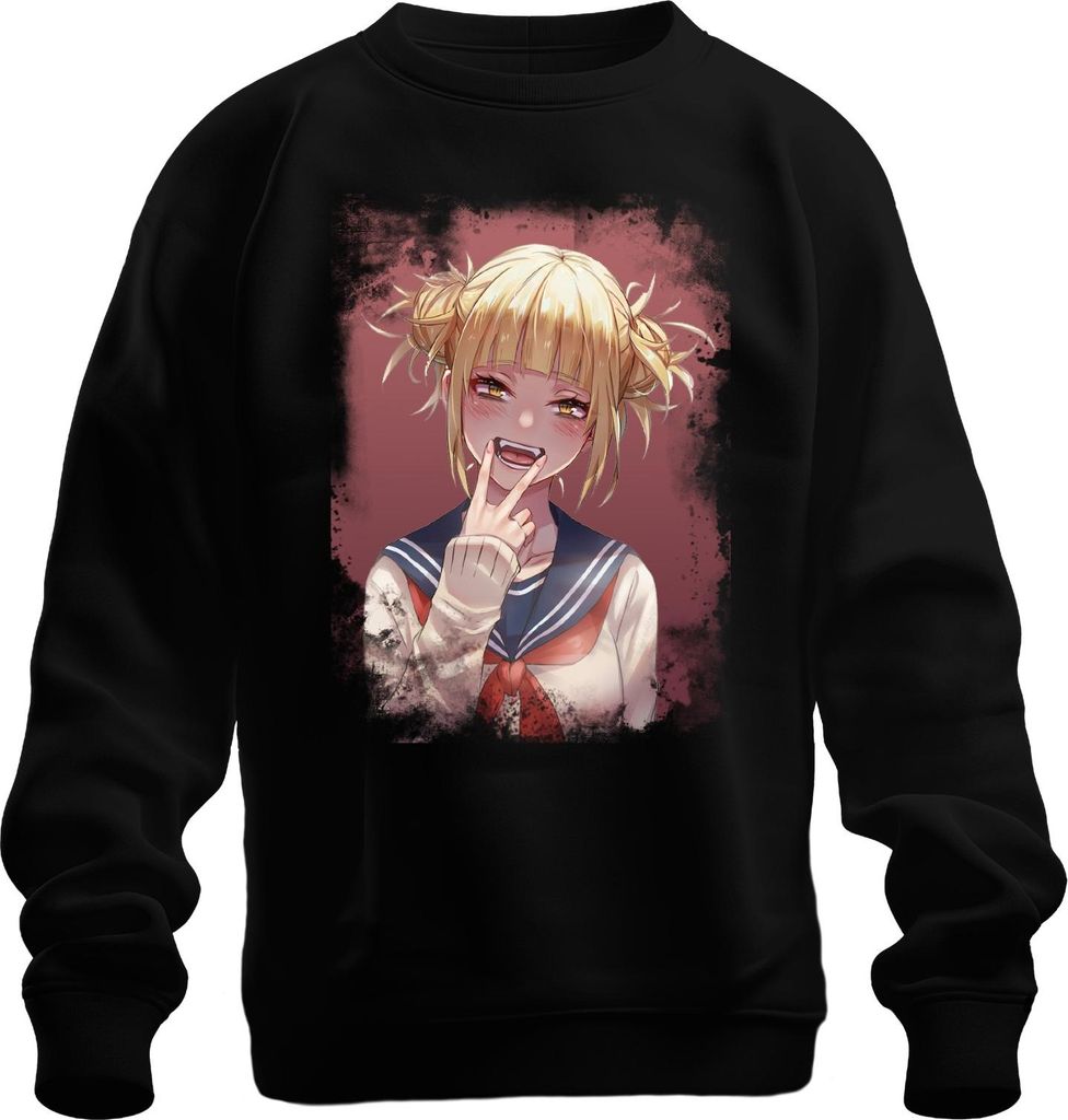 Himiko Toga Schulmädchen Seifuku Yandere Manga Porträt Vampir Uni Sweatshirt Pullover, Schwarz, L