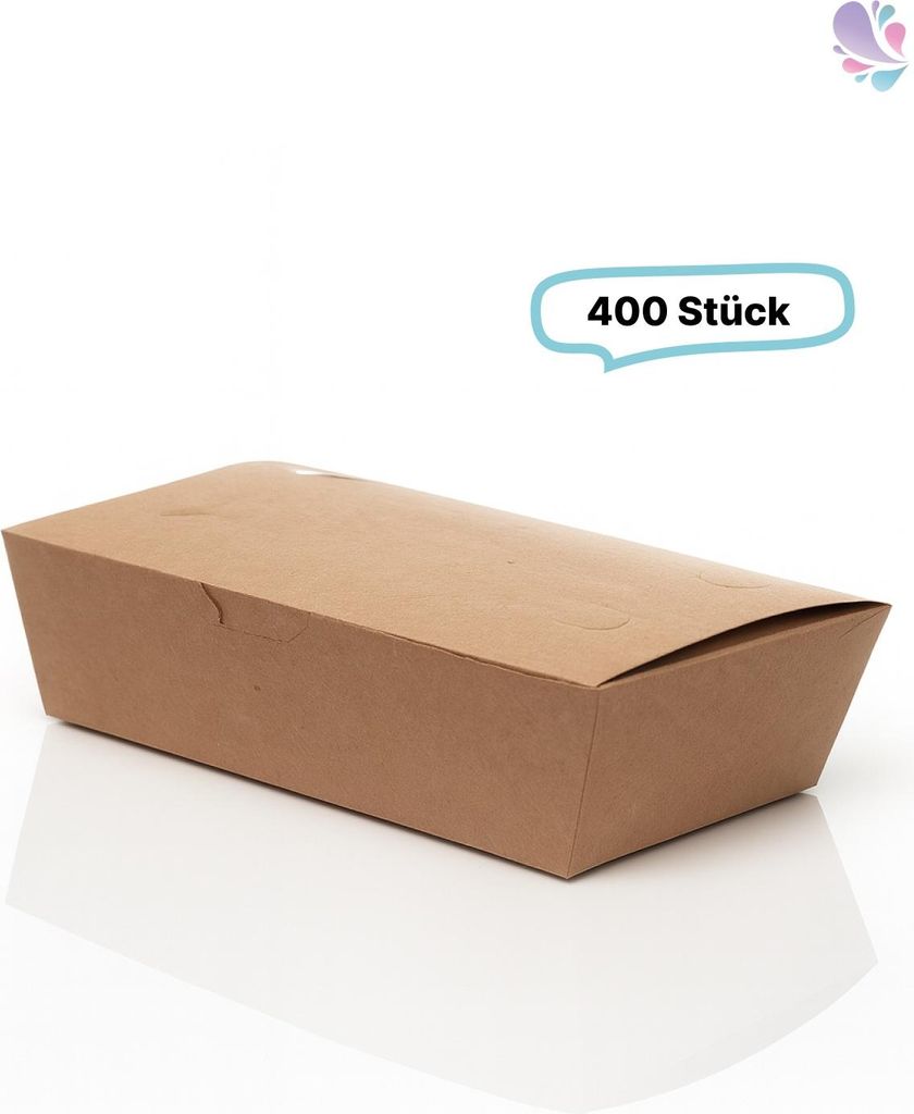 Meal-Box 800ml 400 Stk, to go, take away, biologisch abbaubar, natürliches Design, weiße Innenschicht