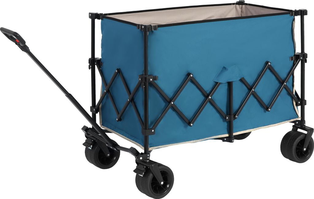 STILVORA Bollerwagen zusammenklappbarer mit großen All-Terrain-Strandrädern und Getränkehaltern,faltbarer Gartenwagen,300-Liter-Strandwagen,Blau