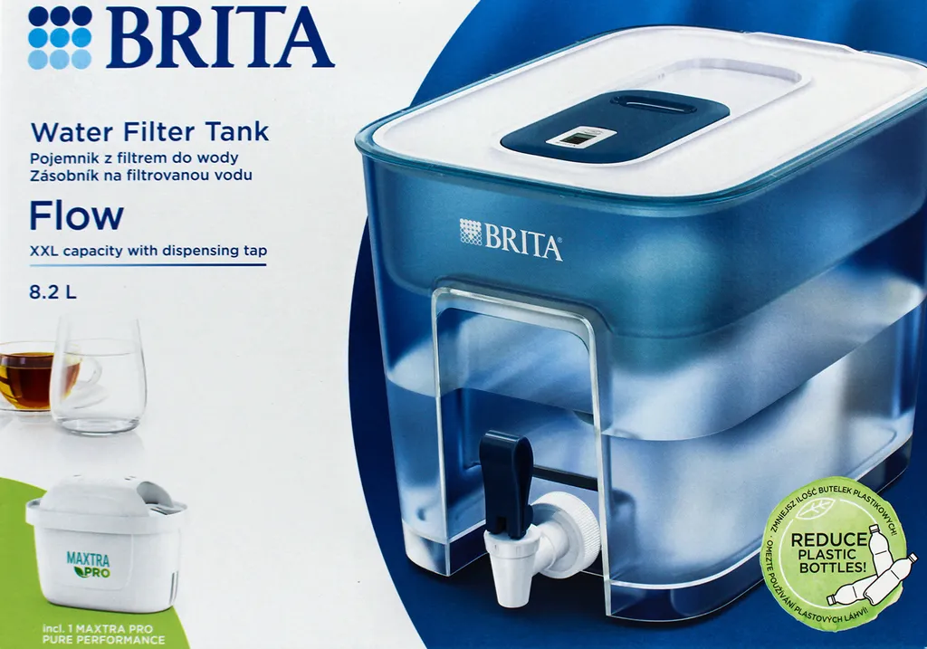 Distributeur Eau Frigo Brita Flow XXL 8,2L pour Famille et Bureau Bleu