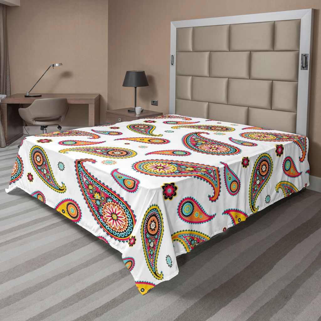 ABAKUHAUS Paisley Bettlaken, Vintage Persische Paisley Muster Normalem Hintergrund Ethnischem Inspiriert Hippie, weiches bequemes oberes Bettlaken ...
