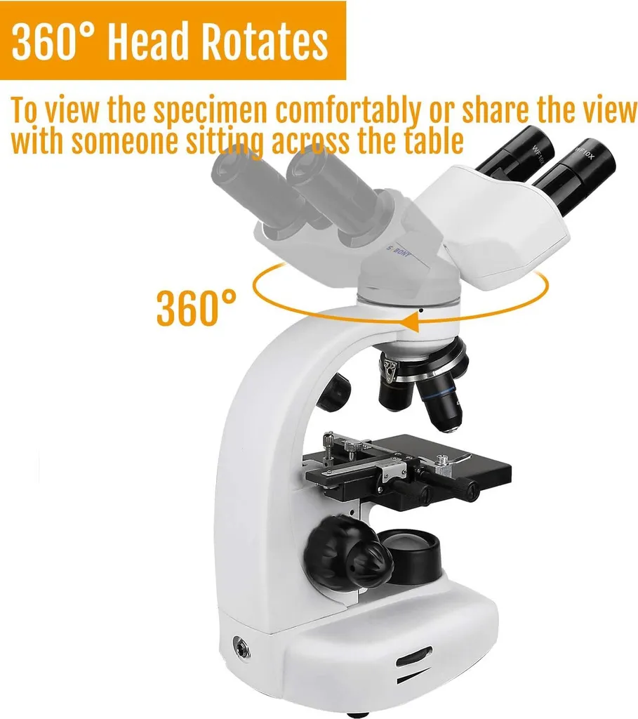 Microscope Optique Haute Précision 1600X avec Double Éclairage LED Réglable