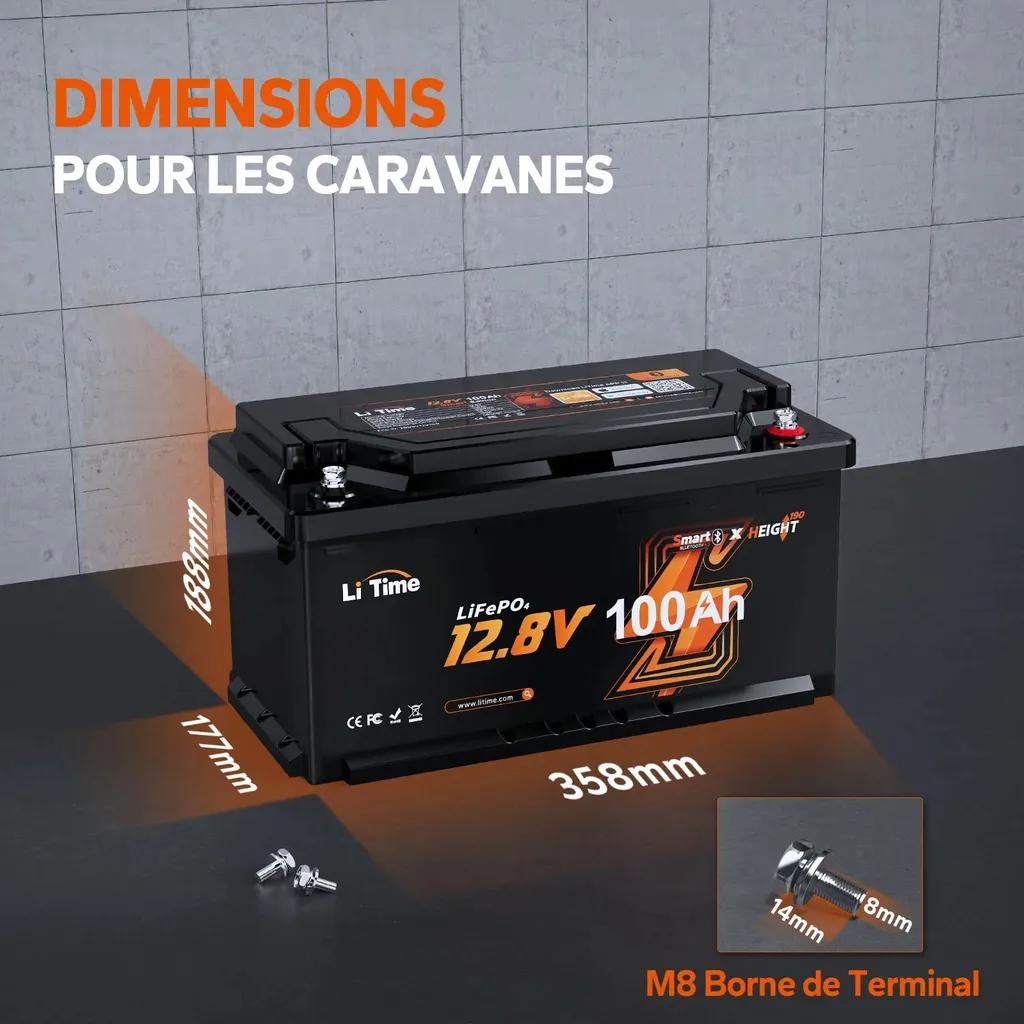 Accumulateur Lithium 12V 100Ah LiFePO4 H190 avec Bluetooth Intégré - 2