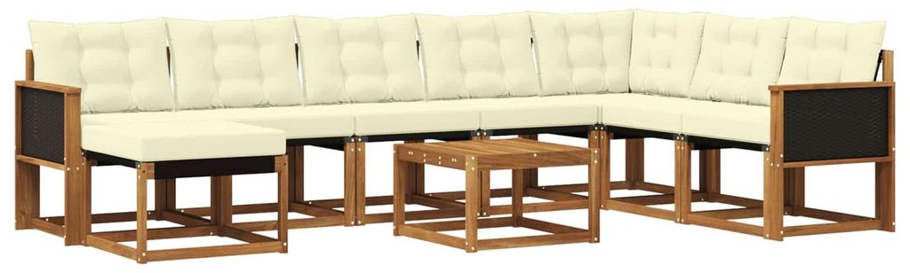 “2026 Modern“ Braun Outdoor-Sofagarnitur mit Kissen 9 pcs Natur und Creme - Designermöbel 22042 - Gartensofas
