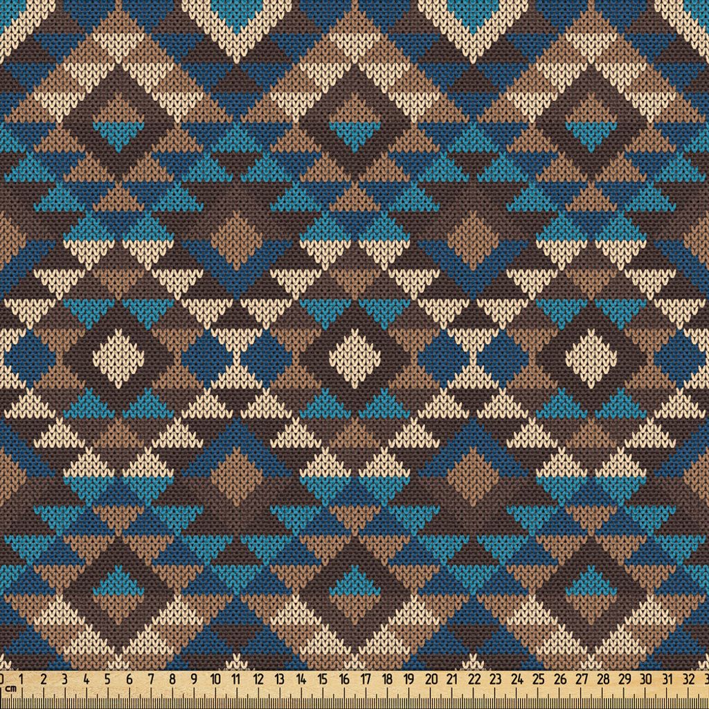 ABAKUHAUS Ethnisch Gewebe als Meterware, Ethnische Gestrickte Jacquard Ansicht Gewebe Beschaffenheits Bild, 2 M (148 x 200 cm), Dunkelblau Braun