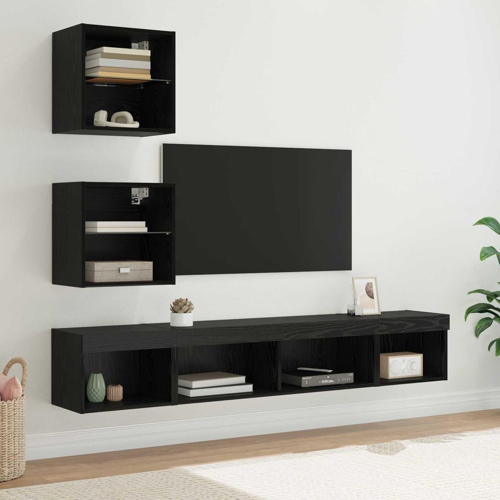 "Schlussverkauf" TV Wand Einheiten mit LED mit LED 5 Stück - WohnzimmerTV-Möbel/TV-Tisch - Schwarz Eichen-Optik C14293