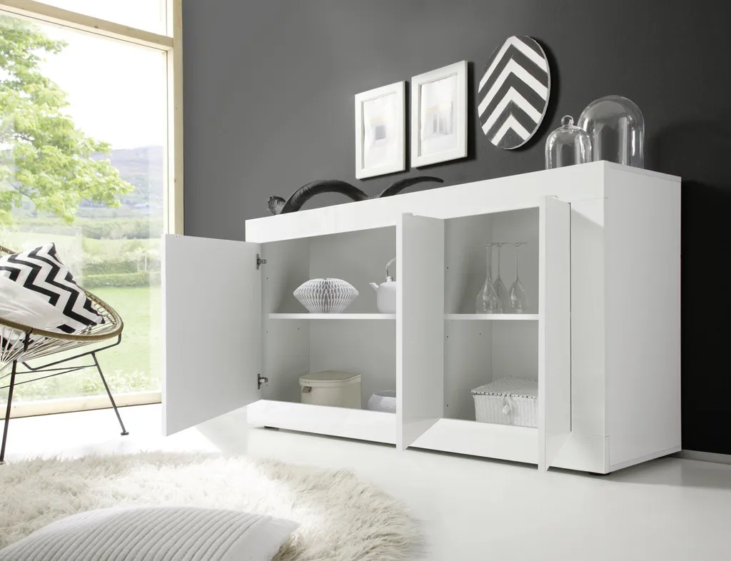 Buffet 160 cm Introbio Blanc Brillant : Solution Rangement Italien Chic - 2