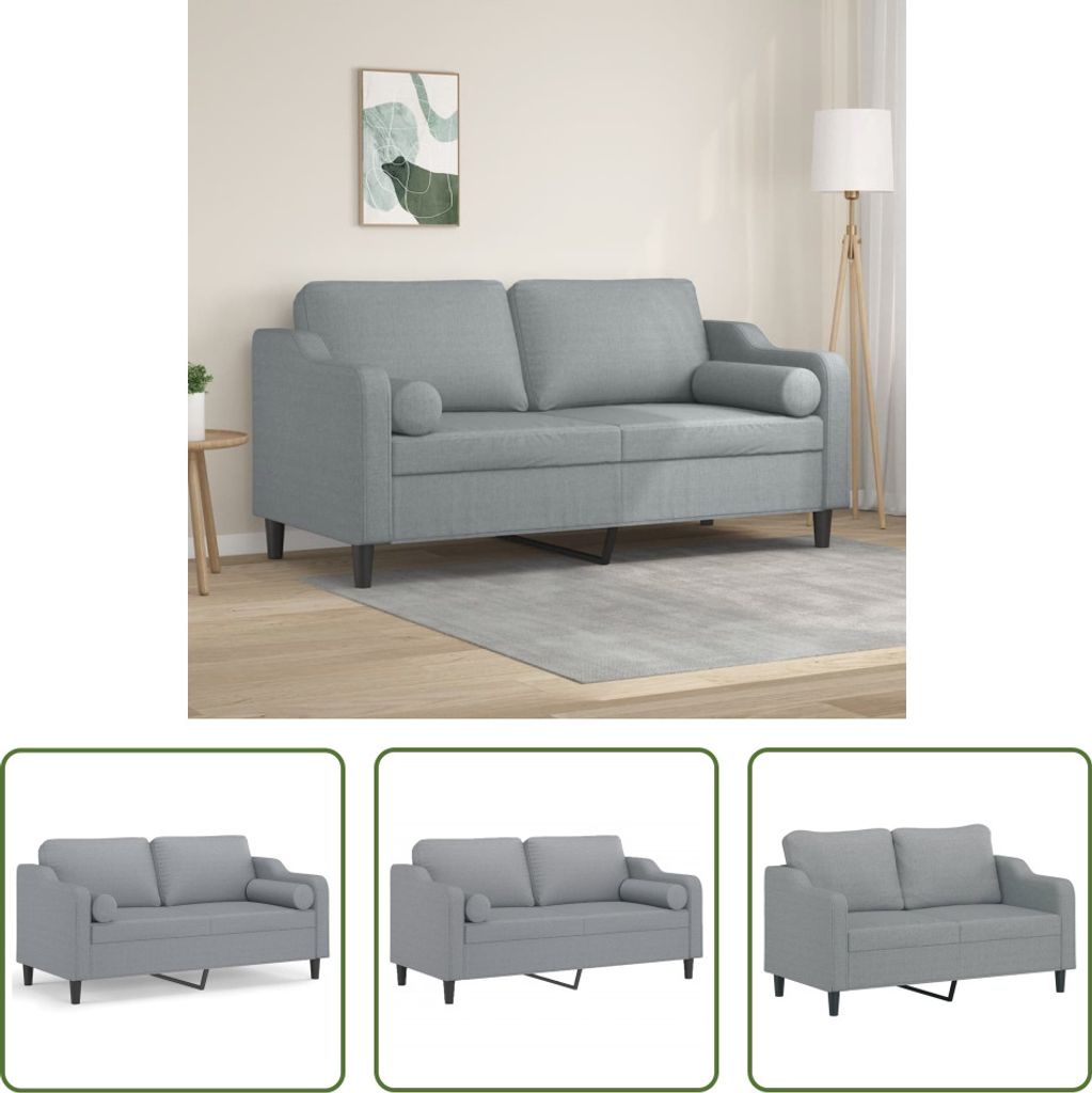 The Living Store 2-Sitzer-Sofa mit Zierkissen Hellgrau 140 cm Stoff