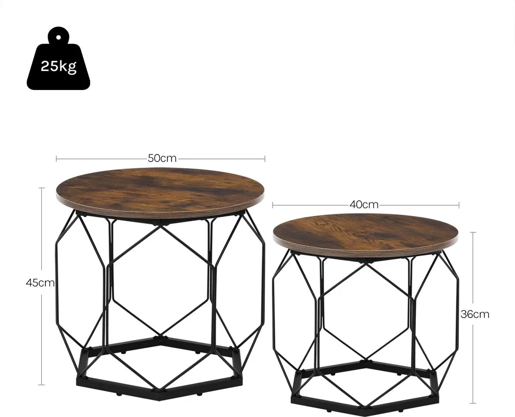 Table de salon ronde grise et table d'appoint lot de 2 design