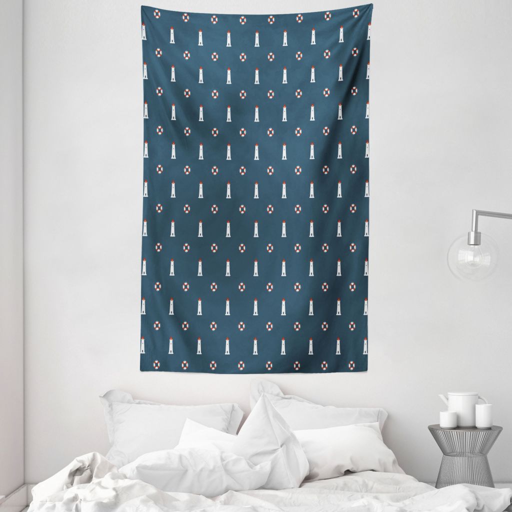 ABAKUHAUS Leuchtturm Wandteppich und Tagesdecke, Nautischen Leben Bojen aus Weiches Mikrofaser Stoff Waschbar ohne Verblassen Digitaldruck, 140 x 2...