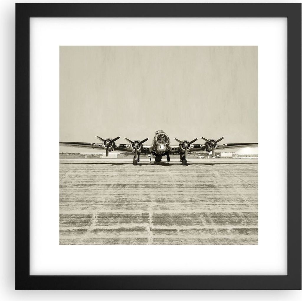 Gerahmtes Poster - Schwarzer Rahmen - Flugzeug alt Bomber - 30x30 cm - Wand Bild - Wanddeko - Wandbilder - Kunstposter - Wandposter - Bilderrahmen ...