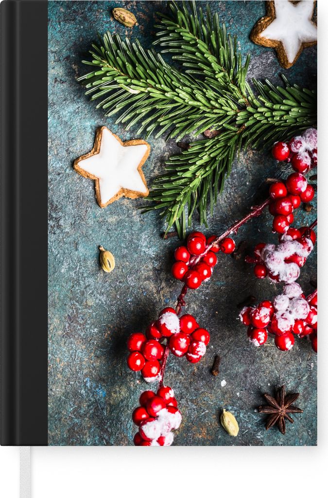 MuchoWow Notizbuch Tagebuch Haushaltsbuch Notebook A5 Weihnachten - Rustikal - Zweige - Sternanis - Beeren - Rot - Notizblock - Notizheft - Noteb...