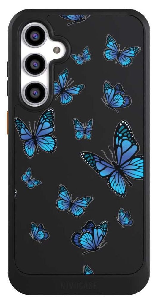 NIVOCASE Hülle für Samsung Galaxy S23 FE Handyhülle NIVOcore Case Schwarz Muster Schmetterling transparent