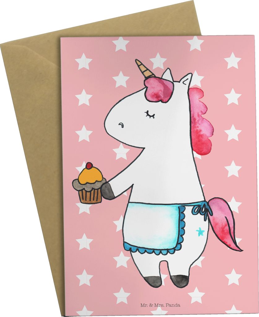 Mr. & Mrs. Panda Klappkarte Einhorn Muffin - Rot Pastell - Geschenk, weihnachtskarten, osterkarten, einladungskarten, Glückwunschkarte, Geburtstag...