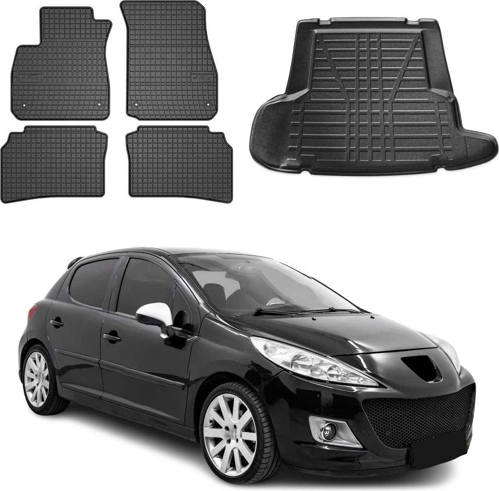 Fußmatten & Kofferraumwanne Set für Peugeot 206 Stufenheck 2007-2012 Gummi 5x
