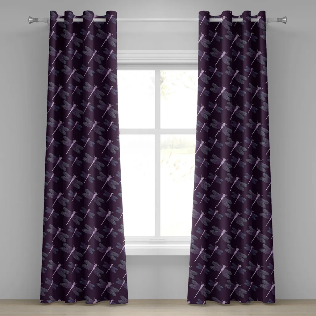 Rideaux décoratifs 2 panneaux motif libellule tropicale 280x245 cm