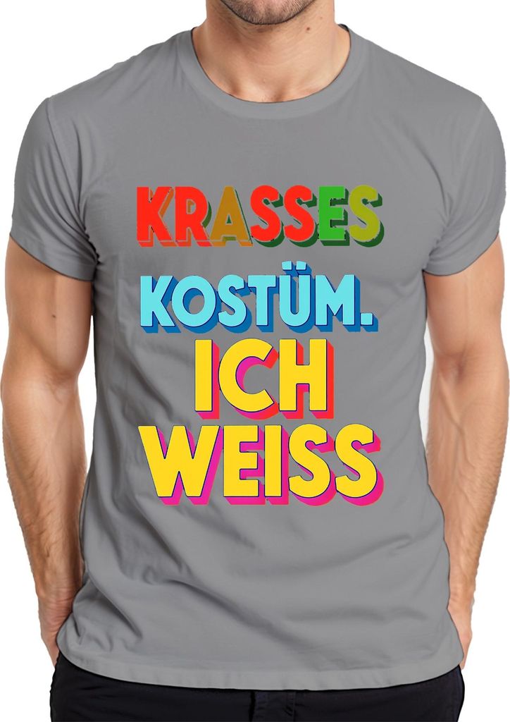Krasses Kostüm Ich weiss Fasching Karneval Halloween bunt Retro Herren T-Shirt, Grau, M