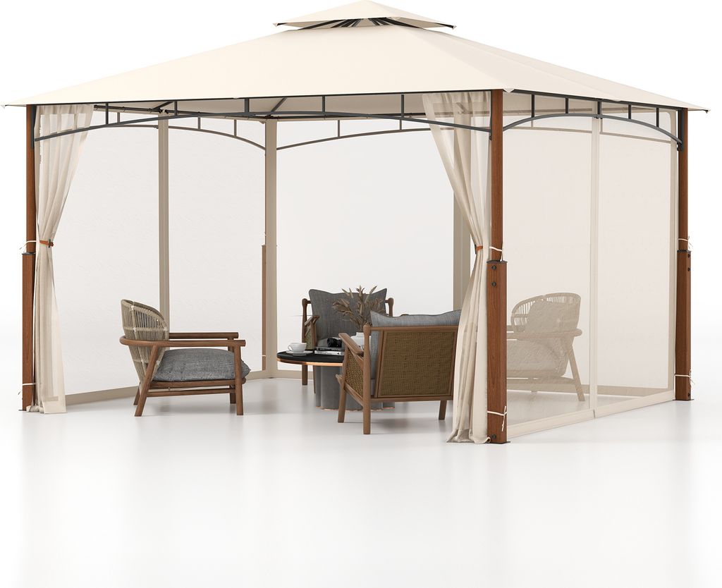 COSTWAY 3,6x3m Pavillon mit Doppeldach & Moskitonetz, wasserdicht, stabil, Partyzelt winterfest