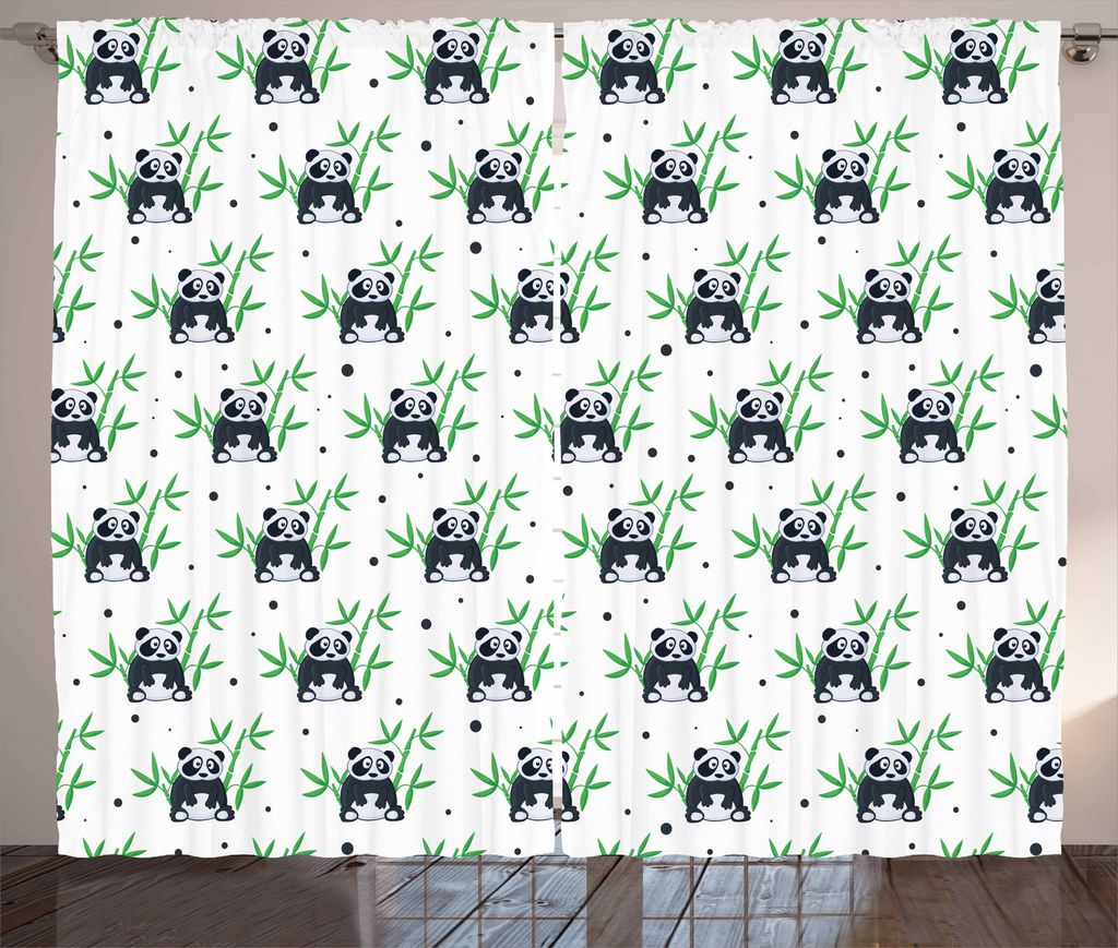 ABAKUHAUS asiatisch Rustikaler Gardine, Wilde Bambusse Zoo Natur, Schlafzimmer Kräuselband Vorhang mit Schlaufen und Haken, 280 x 175 cm, Grün Sc...