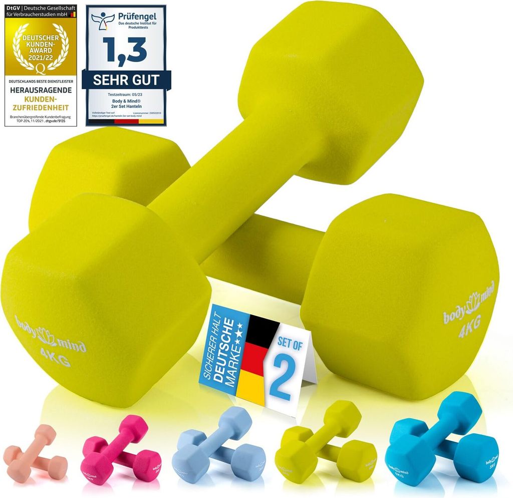 Body & Mind Hanteln 2er Set Gymnastikhanteln Neopren Dumbbells Kurzhanteln; Effektives Krafttraining mit verschiedenen Gewichten; Fitness Workout...