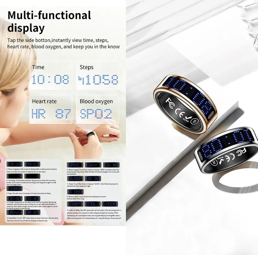 INF Smart Ring con Display: Controllo Touch, Fitness Tracking e Telecomando D'argento 9 - 9