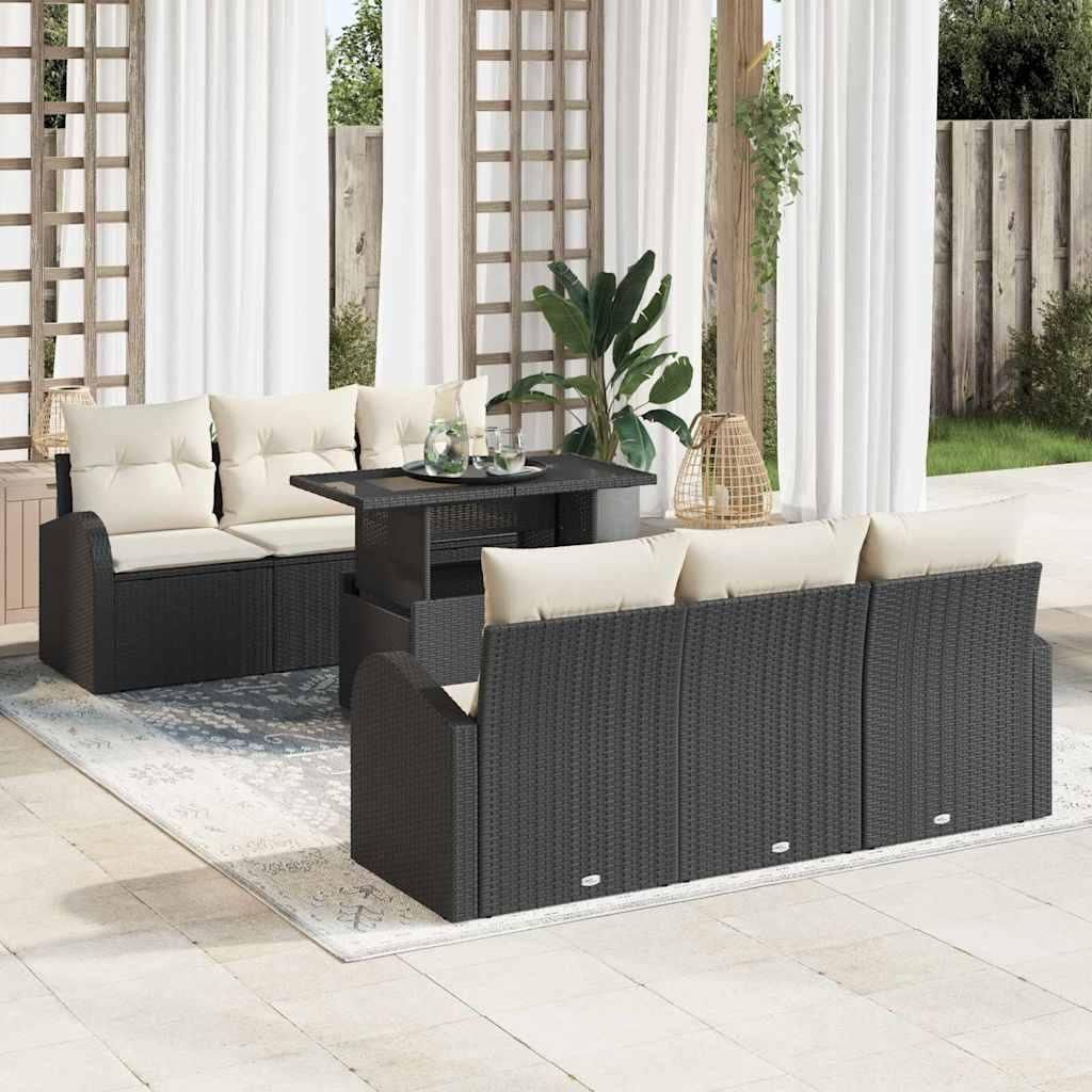 Maison Exclusive - Gartensofa-set mit Kissen 7 pcs Schwarz Poly Rattan