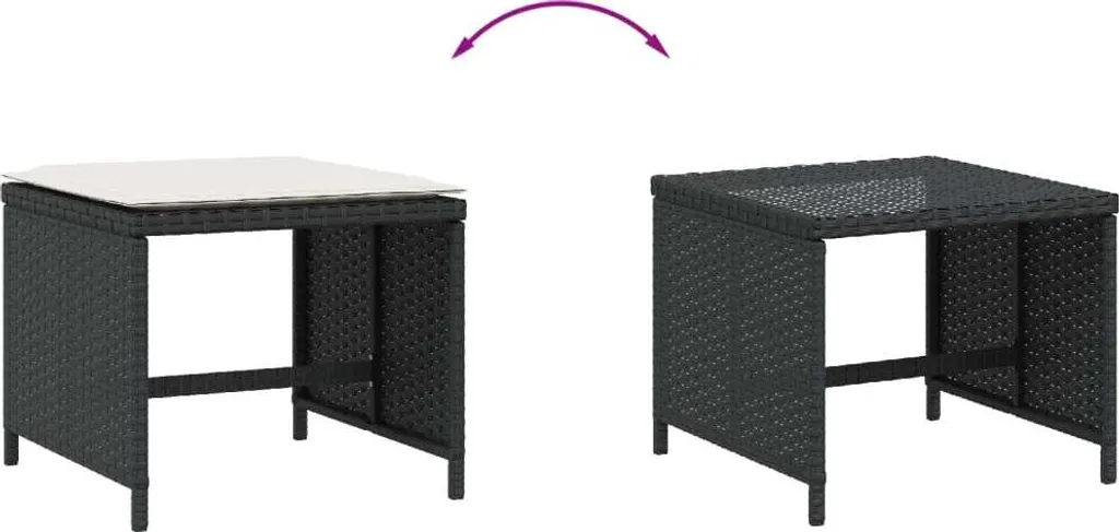 Set 4 Pouf da Giardino Poly Rattan Nero | Arredo Bar e Piscina con Cuscini - 7