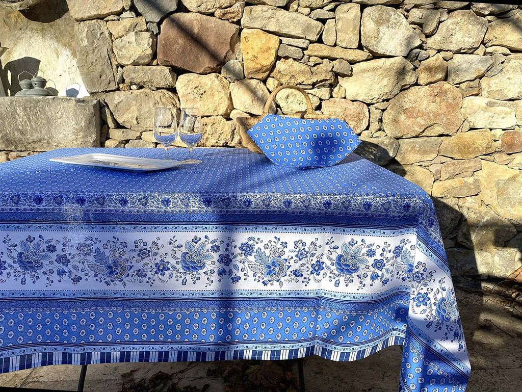 Tischdecke aus Baumwolle 160 x 350 cm blau weiß Provence Landhaus für Haus & Garten