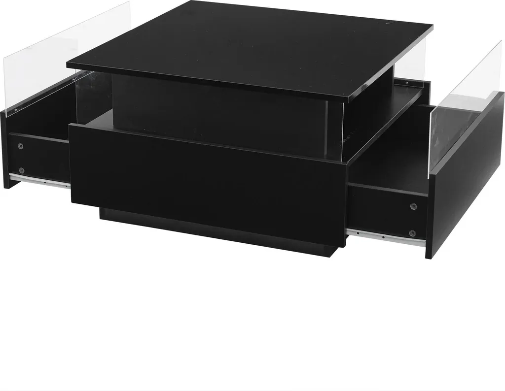 Table basse LED noire avec tiroirs de rangement pour salon bien rangé