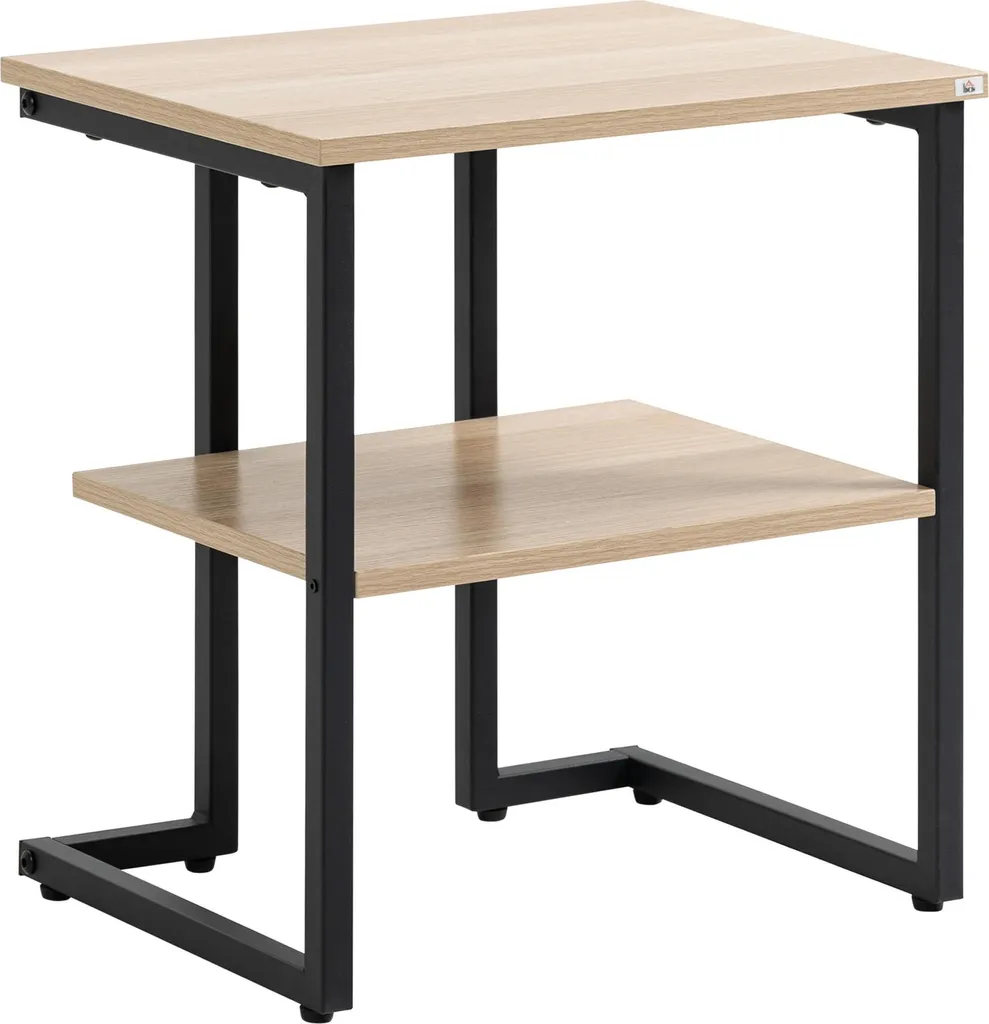 Petite table d'appoint bicolore bois et acier avec double rangement