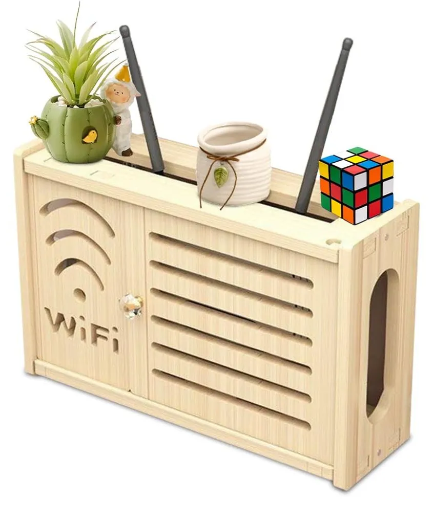 Organiseur mural pour routeur Wi-Fi - Cache-câbles en bois pour le salon