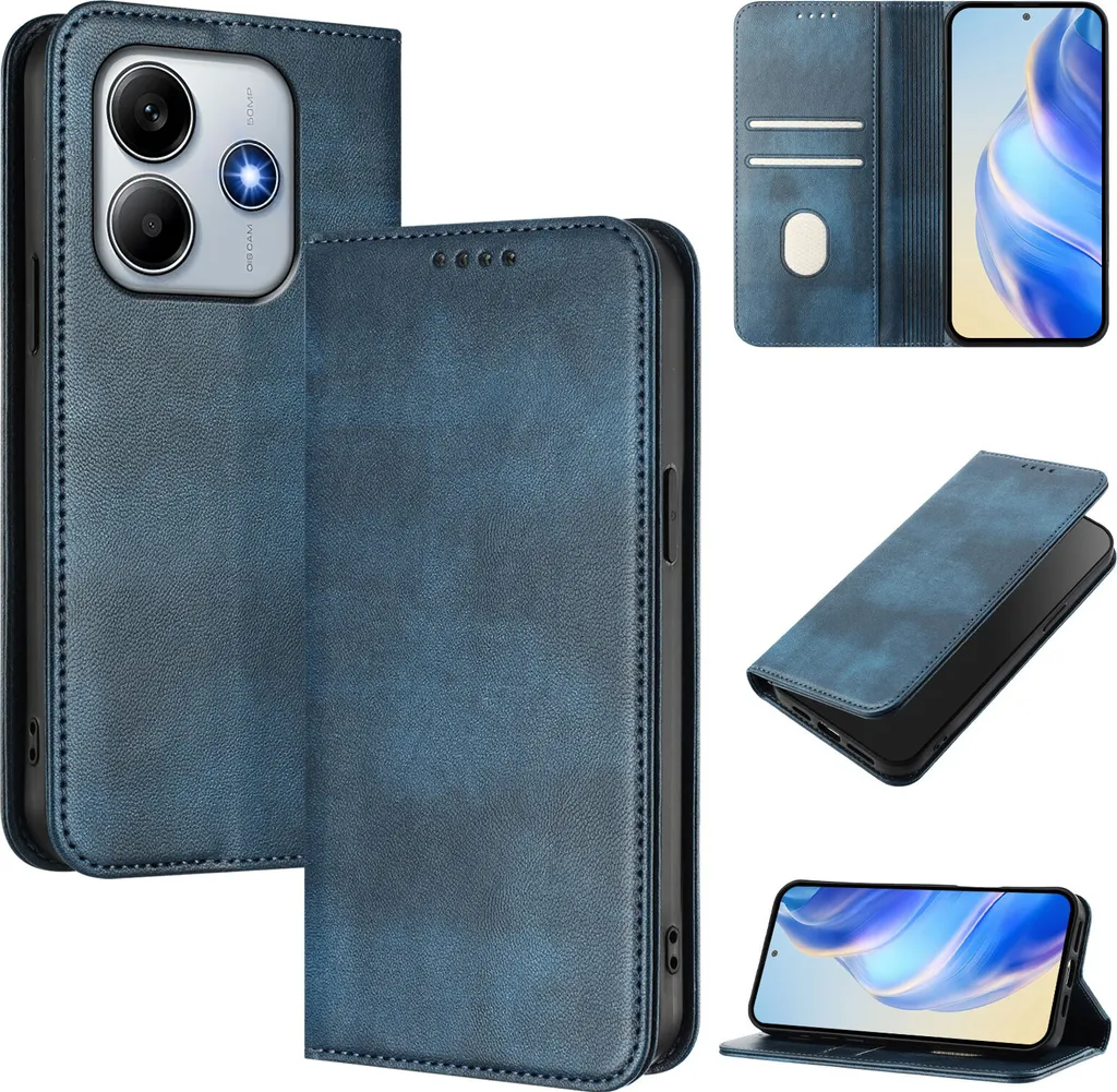 Cover Xiaomi Poco M7 Pro 5G Pelle Vintage Blu con RFID e Slot Carte