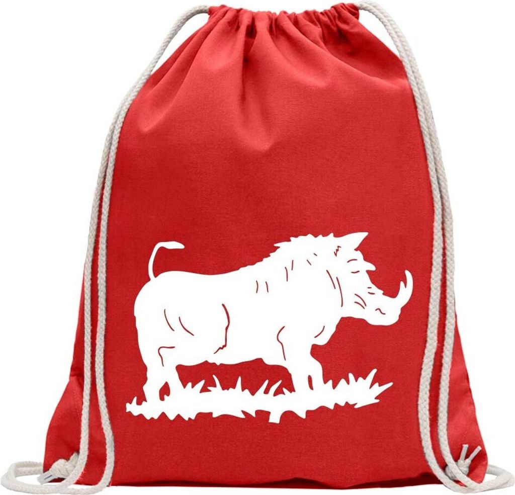 Kiwistar - Turnbeutel - rot - Wildschwein Motiv 2 - Keiler - Fun Rucksack Sport Beutel Gymsack Baumwolle mit Ziehgurt