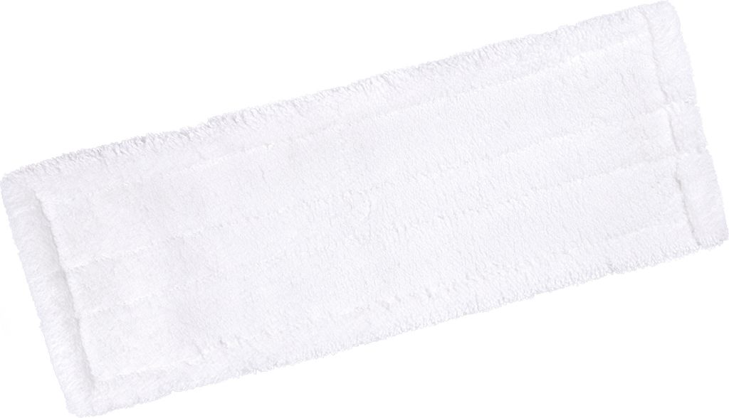 A white microfiber mop head is shown against a white background.