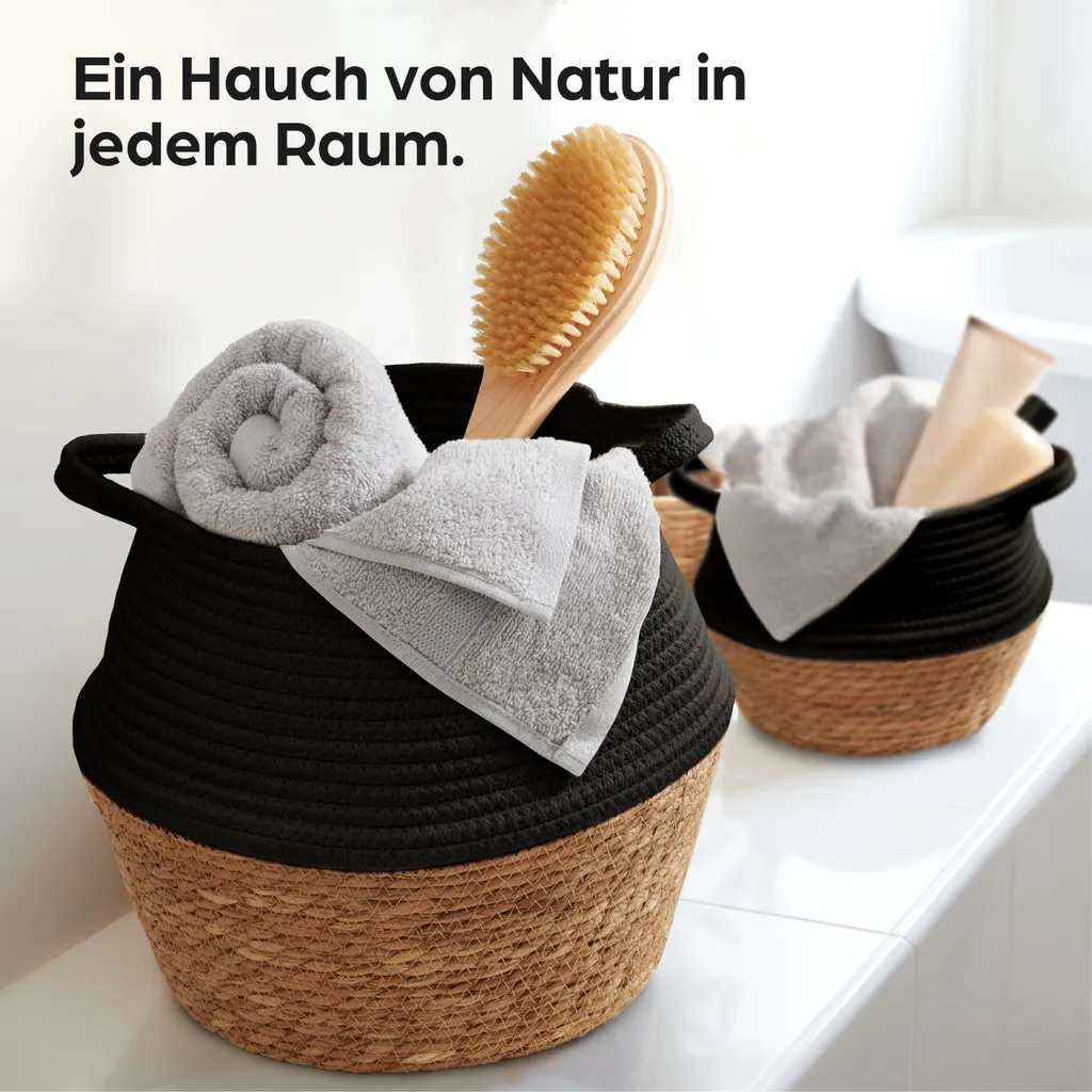 Grand Panier de Fleurs en Jonc de Mer et Coton Noir - Style Durable XL